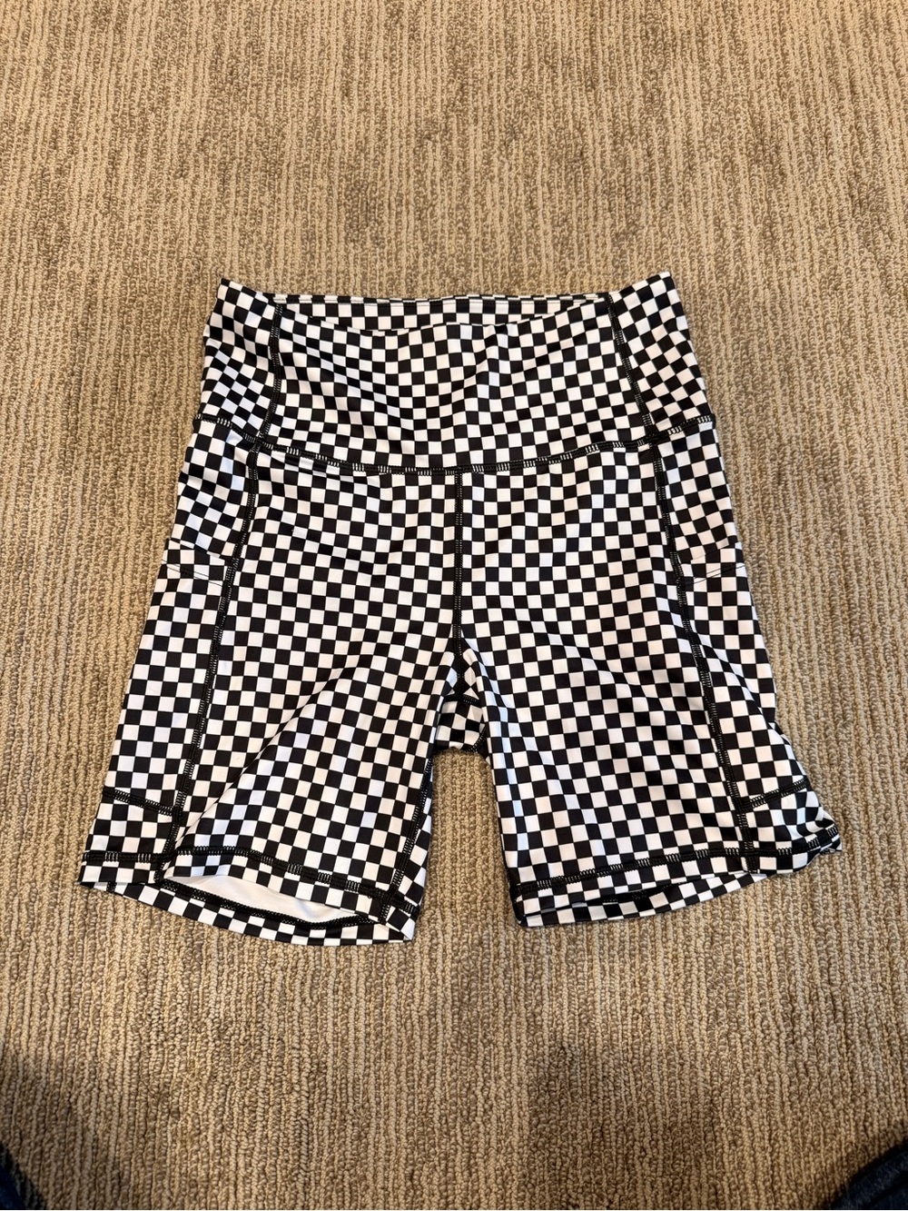 High-Rise Checkerboard Bike Shorts - Black & White